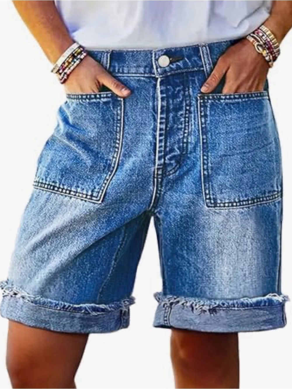 Flamingals High Rise Bermuda Shorts Washed Roll Hem Keen Length L PS1-21